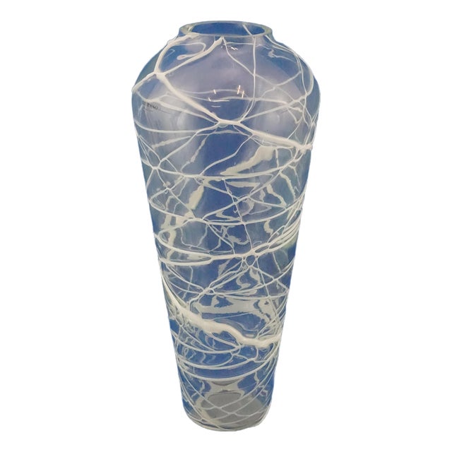 Murano Glass Vase in White Glass Paste Lattice, 1940s For Sale