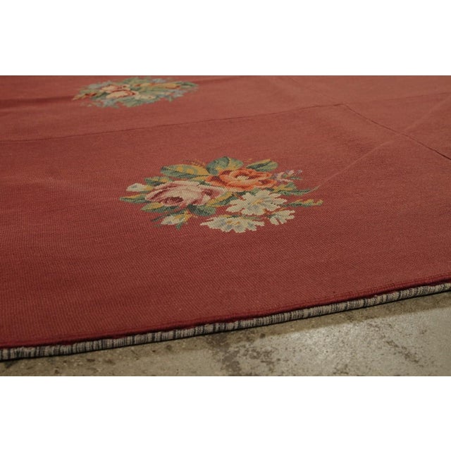 1910s Handmade Antique Needlepoint Rug in Red With Medallion Floral Patterns For Sale - Image 5 of 8
