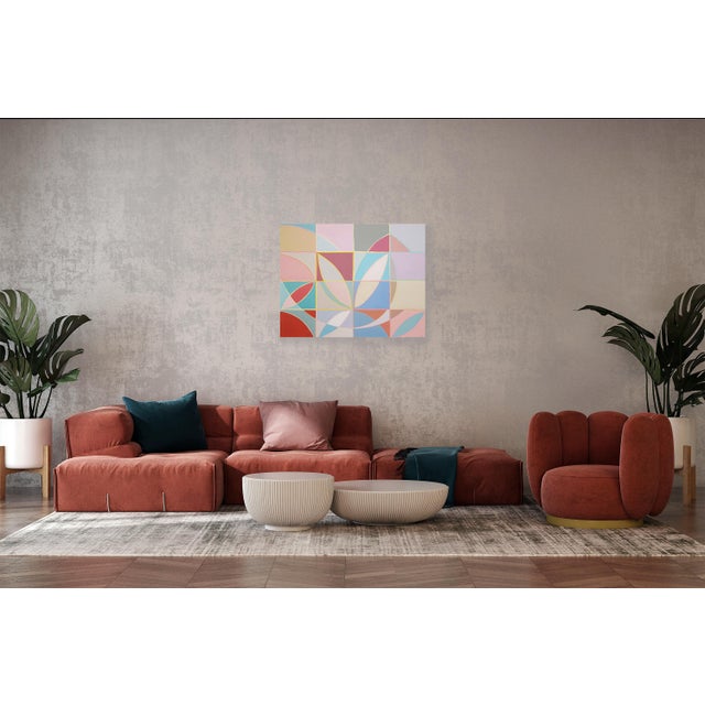 2026, Color Field Modernist Painting of Tulip Echo, Bauhaus Grid, Large Pastel Tones on Canvas by Natalia Roman For Sale In Miami - Image 6 of 8