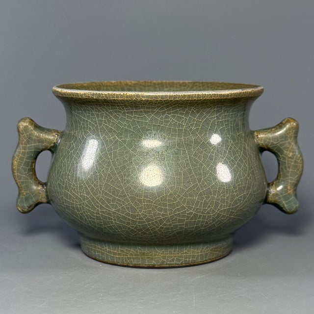 Chinese Antique Chinese Longquan Celadon Censer With Double Handles For Sale - Image 3 of 5