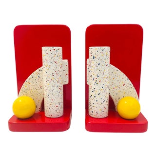 1980s Memphis Style Geometric Bookends - A Pair For Sale