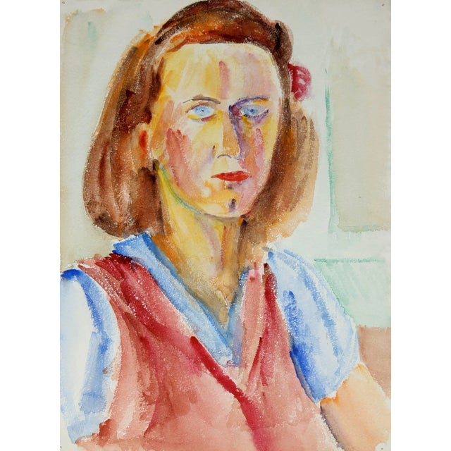 Jennings Tofel Expressionist Female Portrait in Watercolor, Mid 20th Century For Sale