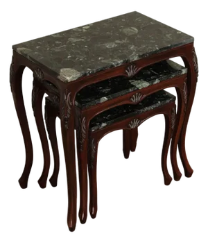 Rococo Style Set of Three Marble Top Mahogany Nesting Tables