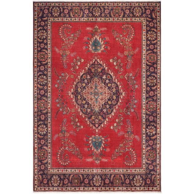 Persian Tabriz Red/Purple Wool Rug - 9'8'' X 12'9'' For Sale - Image 10 of 10