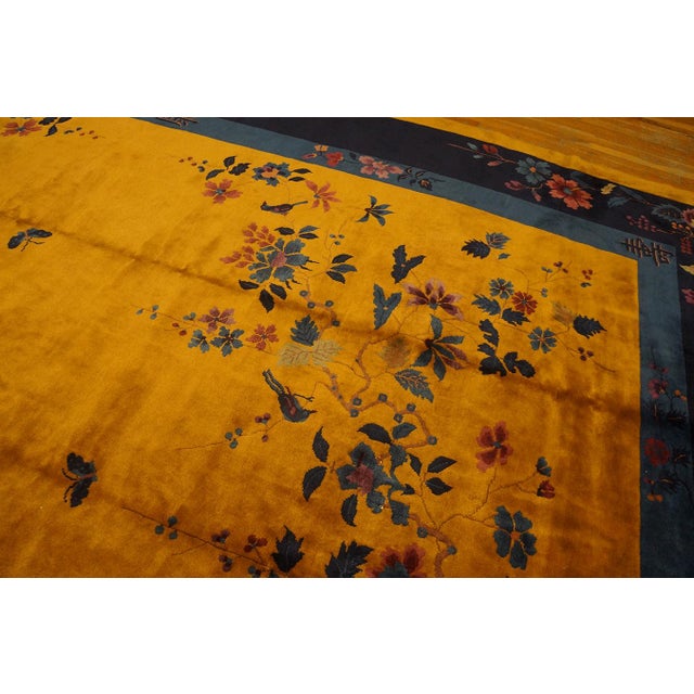 1920s Yellow Field Open Field Medallion Antique Art Deco Chinese Rug For Sale - Image 9 of 11
