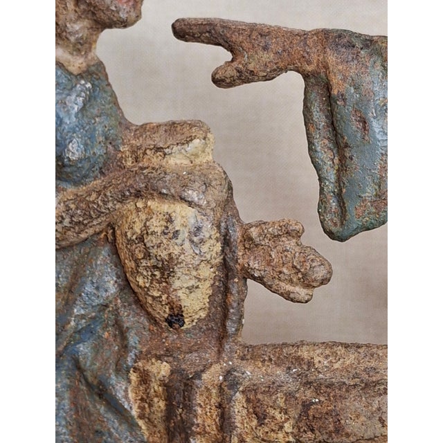 Antique Cast Iron "Rebecca at the Well" Biblical Figural Doorstop – Original Paint, C. 1890 For Sale - Image 13 of 16