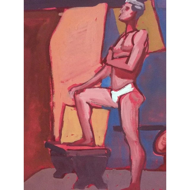 From the estate of Jerry Opper & Ruth Friedman Opper Tighties c. 1950's Gouache on Paper 15" x 18" blue lacquered frame...