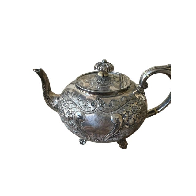 Early 20th Century Early 20th Century Silver Pleated Teapot With Ornate Floral Repousse Decoration. For Sale - Image 5 of 7