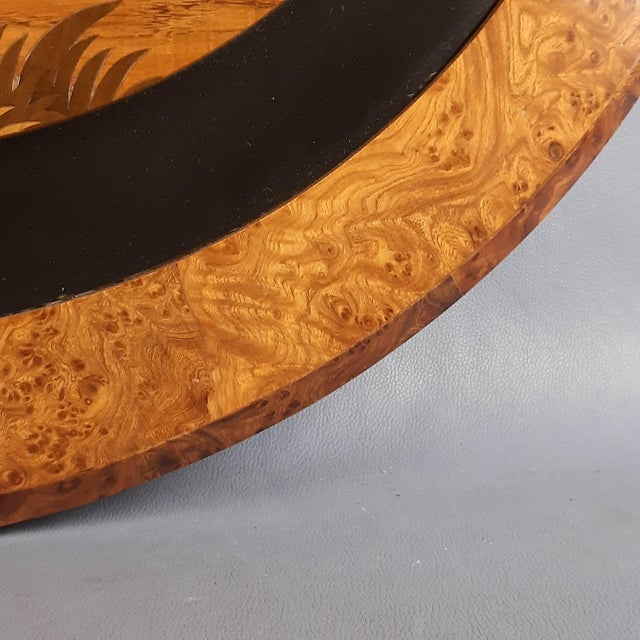 Large Vintage Round Inlaid Wood Deer Painting, Italy, 1960s For Sale - Image 9 of 12