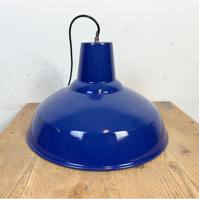 Industrial Blue Enamel Factory Pendant Lamp, 1960s For Sale - Image 14 of 17