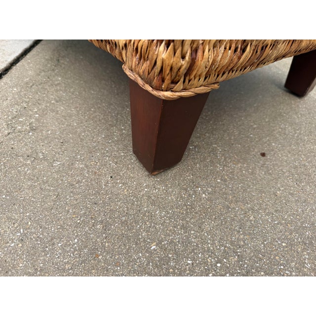 Vintage Woven Banana Leaf Ottoman With Upholstered Cushion For Sale - Image 10 of 10