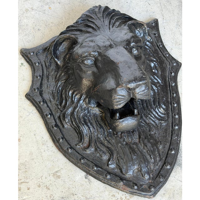 Large 19th C. American Cast-Iron Lion Shield Medallion, Architectural Ornament For Sale - Image 13 of 18