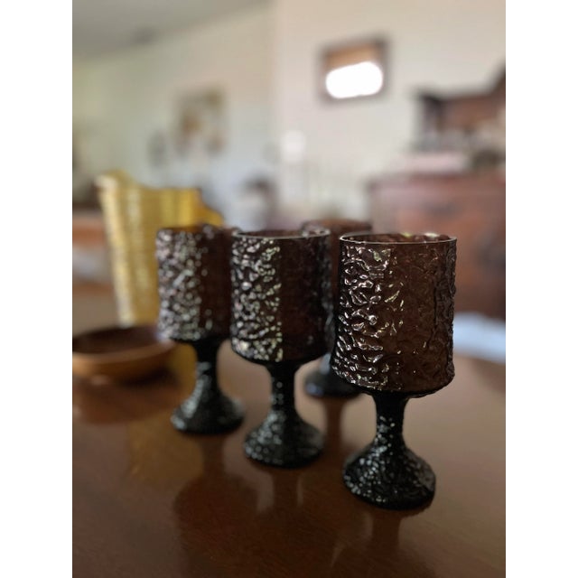 1970s 1970s Retro Dark Brown Crystal Water Goblets- Set of 4 For Sale - Image 5 of 5