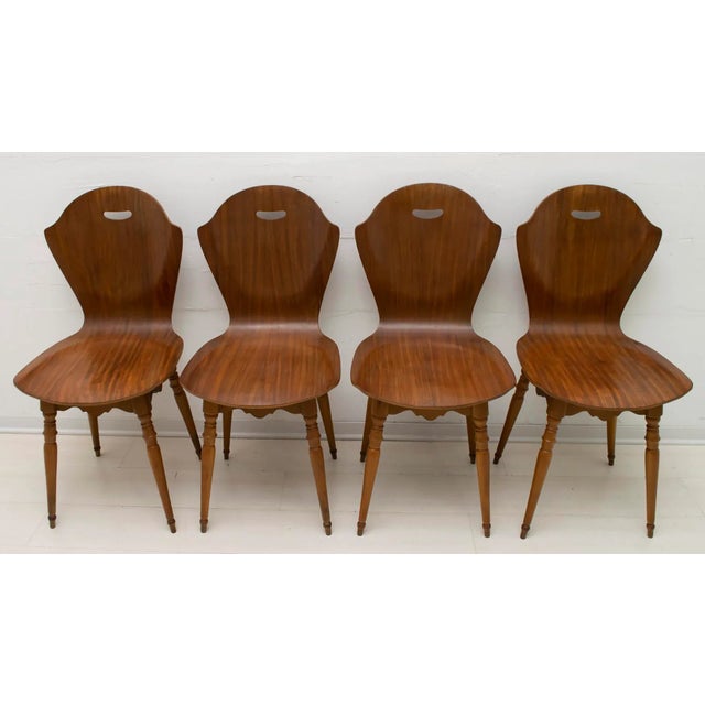 Mid-Century Modern Curved Wood Dining Chairs by Carlo Ratti, 1950s, Set of 4 For Sale - Image 3 of 17