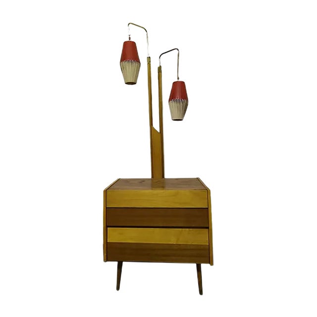 Walnut Cocktail Cabinet with Floor Lamp, 1950s For Sale