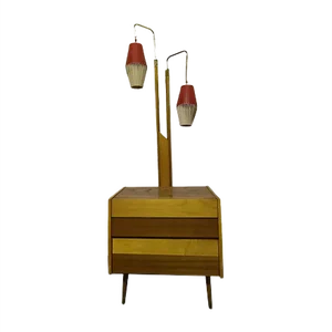 Walnut Cocktail Cabinet with Floor Lamp, 1950s