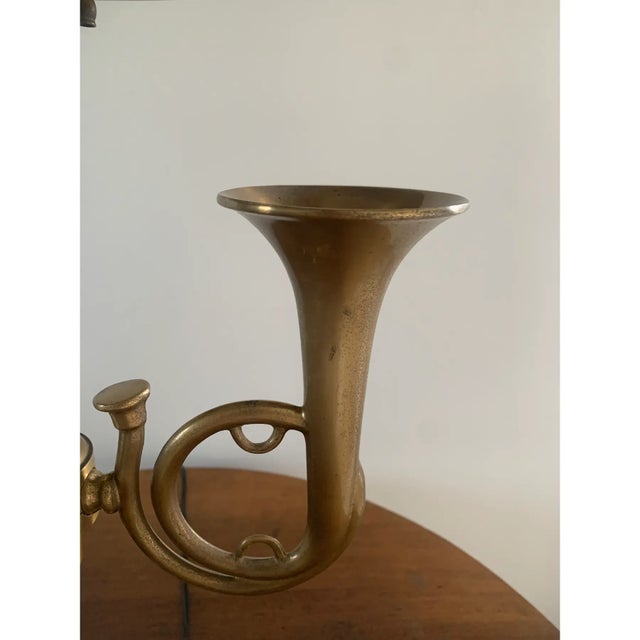 Mid-20th Century English Country Brass Horn Bouillotte Lamp With Black Tole Shade For Sale - Image 9 of 12