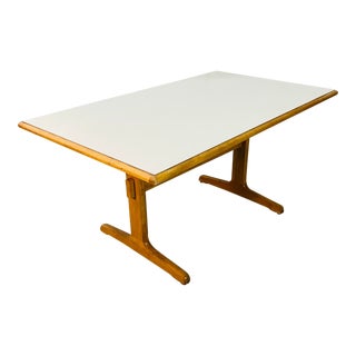 Vintage 1970s Oak Wood Trestle Table For Sale