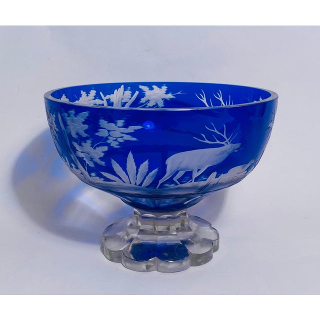 Late 19th Century 19th Century Cobalt Blue Crystal Centerpiece, Stag, Deer & Scenic Surround For Sale - Image 5 of 12