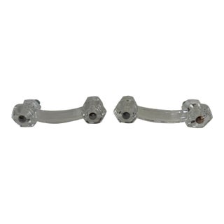 Pair of Vintage Clear Glass Bridge Drawer Pulls, 1930s–1940s Glass Cabinet Knobs== For Sale