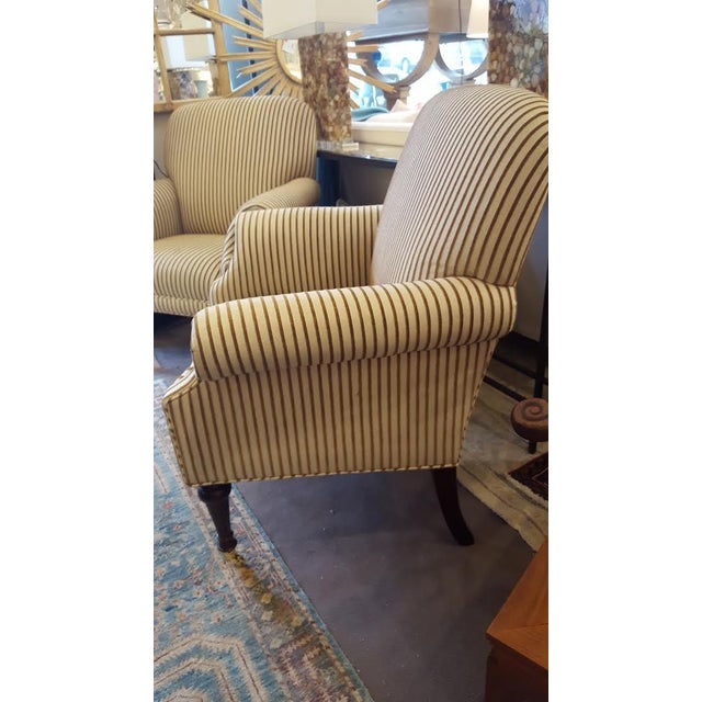 Stripe Fabric Rolled Arm Chairs A Pair Chairish