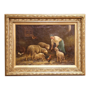 19th C. French Pastoral Oil on Canvas in Giltwood Frame by Charles Hélygouët