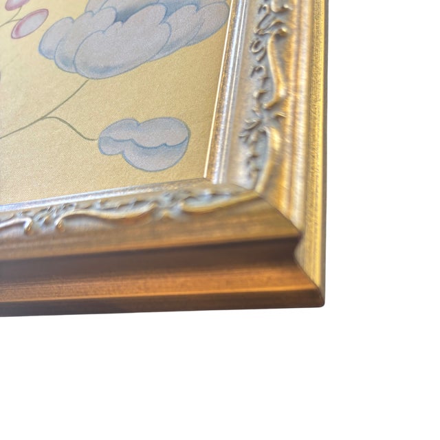 Goldenrod Bird on Branch on Golden Silk Painting. For Sale - Image 8 of 9