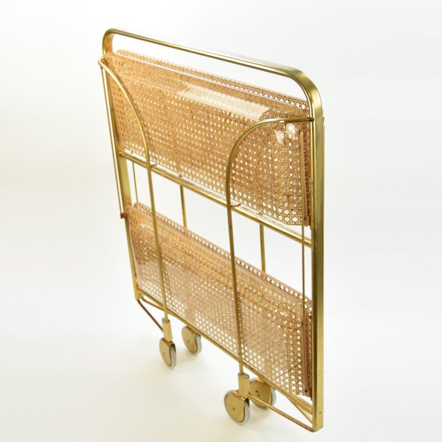 1960s Mid-Century Folding Bar Cart with Rattan Mesh and Acrylic Glass Shelves, 1960s For Sale - Image 5 of 6