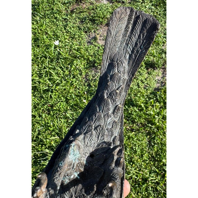 Mid 20th Century Highly Detailed Antique Bronze Bird of Prey Sculpture Osprey Hawk Falcon Falconry For Sale - Image 10 of 11