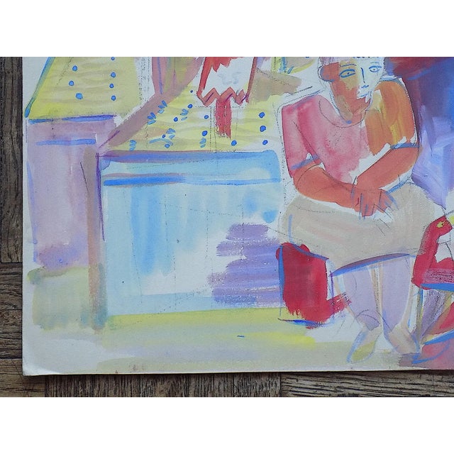 1930s Vintage Original Mid 20th Century Listed Wpa Artist Signed Expressionist Market Scene For Sale - Image 5 of 10