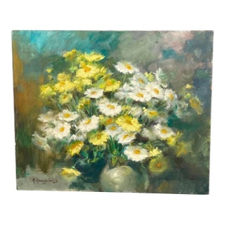1960s Painting Floral Still Life Canvas Art Signed For Sale