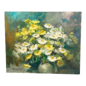 1960s Painting Floral Still Life Canvas Art Signed
