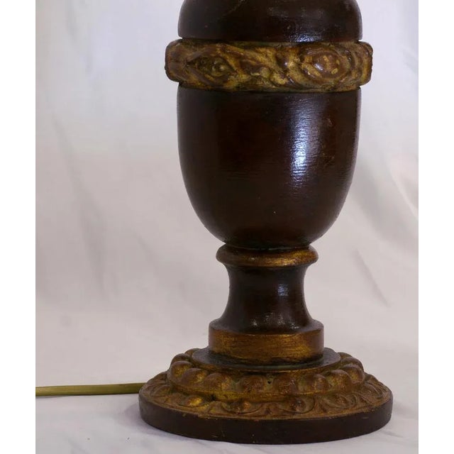 Bedside Lamp with Fabric Lampshade made of wood with golden decorations. Working and electrified with E27 socket (bulbs...