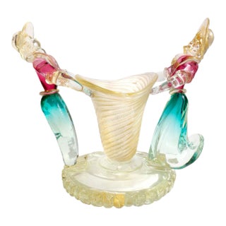 Vintage Murano Sommerso Gold Leaf Italian Art Glass Female Male Figures Mid-Century Centerpiece Vase For Sale