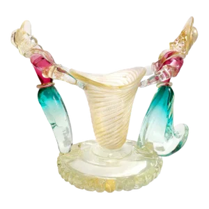 Vintage Murano Sommerso Gold Leaf Italian Art Glass Male Female Figures Mid-Century Centerpiece Vase