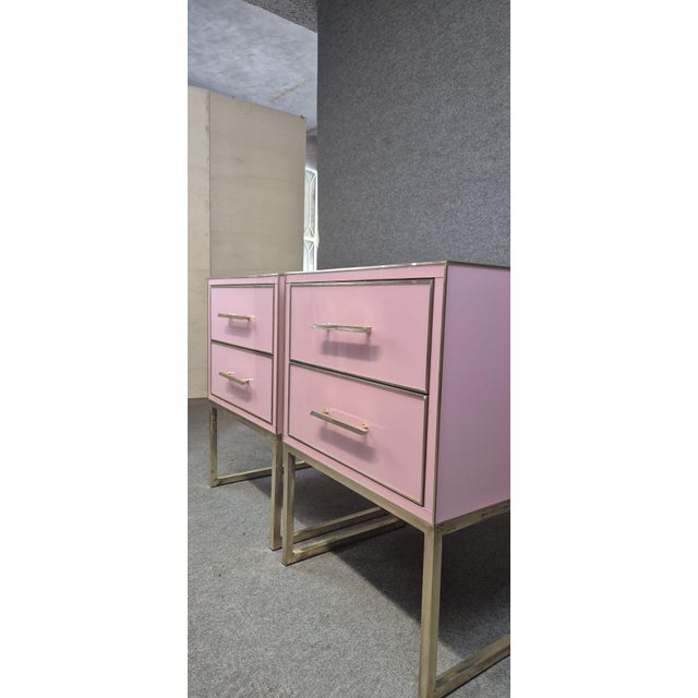 Gold Pink Murano Glass and Brass Bedside Tables from Justfurnituress SRL, Set of 2 For Sale - Image 8 of 18