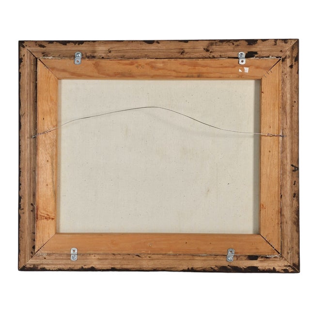 Vintage Framed Landscape Oil Painting With Carved Wood Frame, Mountain Lake Scene, 23.5" For Sale - Image 9 of 9