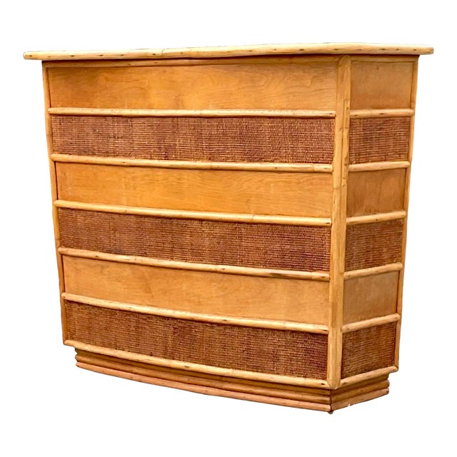 Mid 20th Century Vintage Coastal Grasscloth Band Dry Bar For Sale