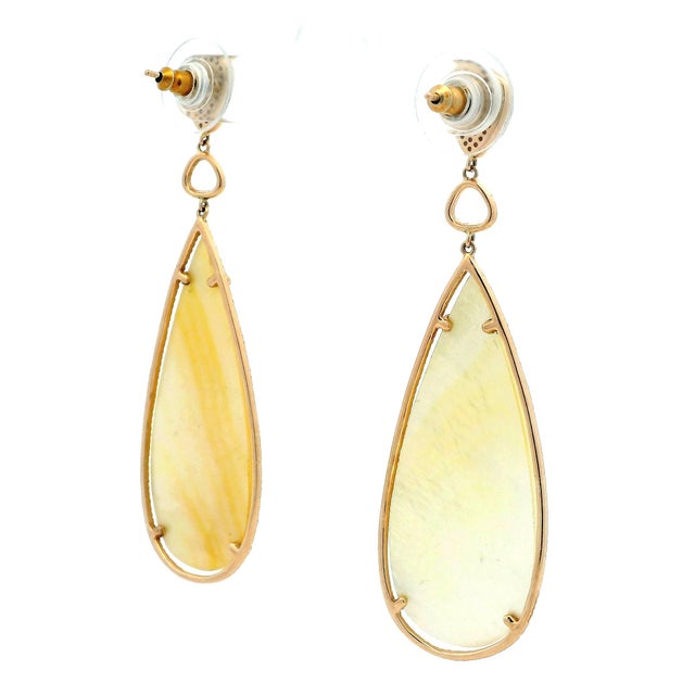Contemporary 18K Yellow Gold Mother-of-Pearl & Diamond Teardrop Earrings For Sale - Image 11 of 12