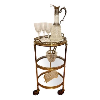 Neoclassicist Art Deco French Bar Trolley in Brass, 1970s For Sale