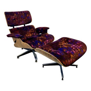 1970s Herman Miller Eames Lounge Chair & Ottoman With Jack Lenor Larsen Upholstery For Sale