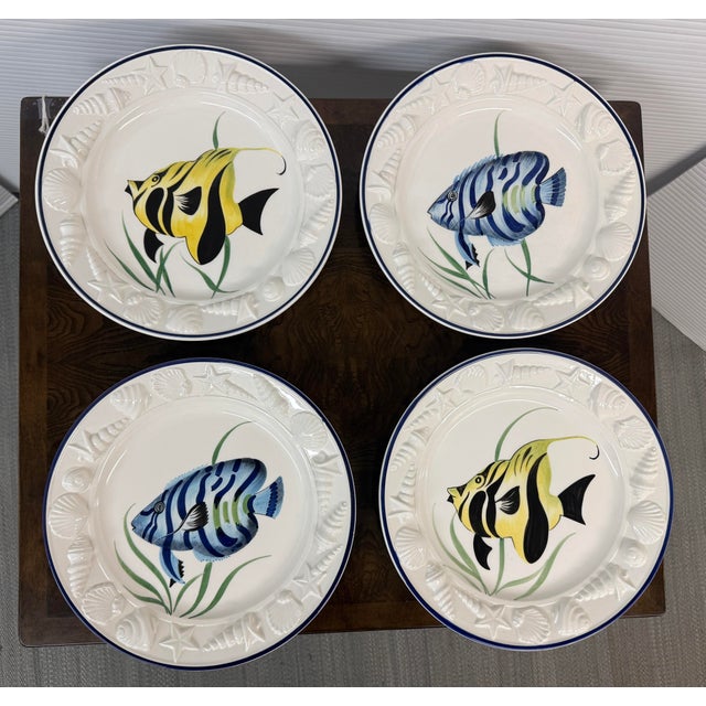 Gumps Este Ceramiche Porcellane for Gump's Fish Plates, Set of Four For Sale - Image 4 of 12