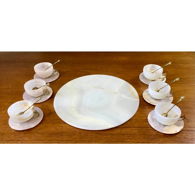 Early 20th Century Circa 1930s Vintage White Agate Tea Cup, Saucer and Tray Set- 19 Pieces For Sale - Image 5 of 12