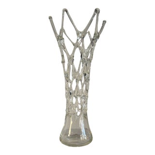 19 in Tall Art Glass Clear Lattice Vase by Ion Tamaian For Sale