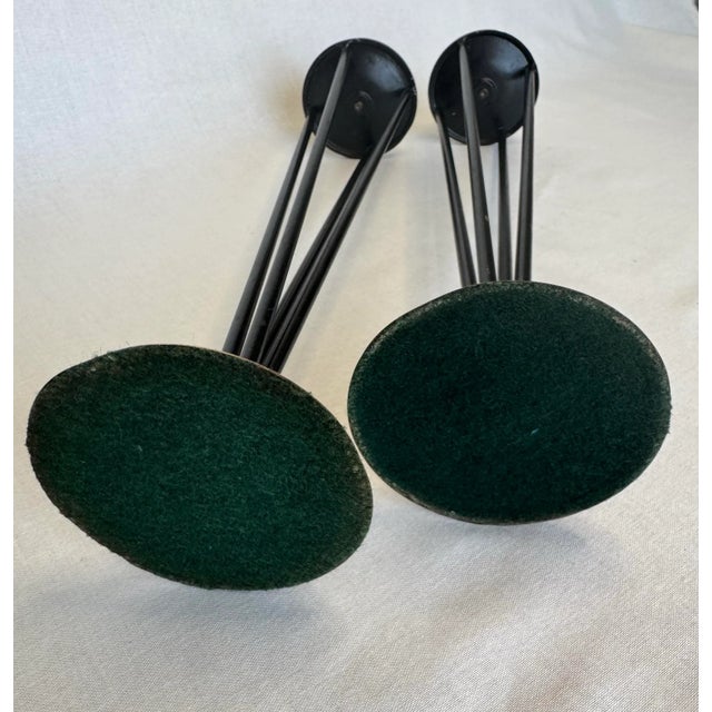 A Pair of MId Century Modern Black Metal and Brass Candlesticks For Sale - Image 9 of 10