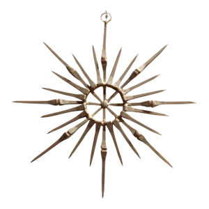 Vintage Brutalist Mixed Metal Horseshoe Nail Starburst Wall Sculpture Ornament