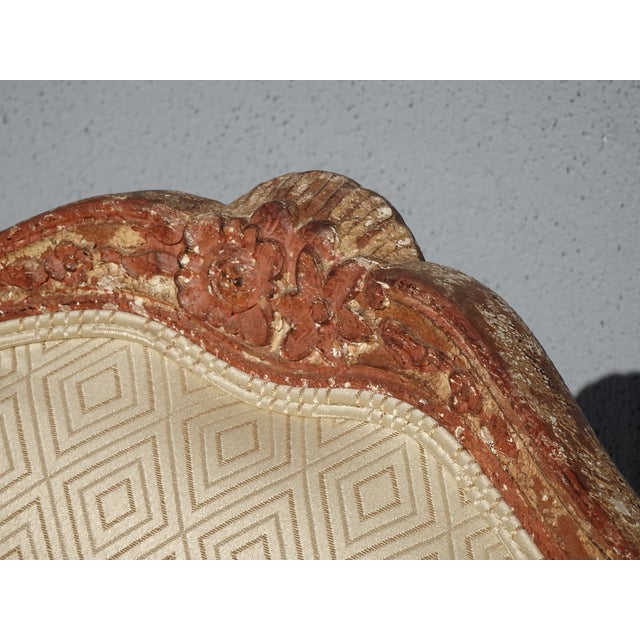 1970s Vintage French Provincial Silk Bergere Chair W Red & Gold Crackle Finish For Sale - Image 5 of 12