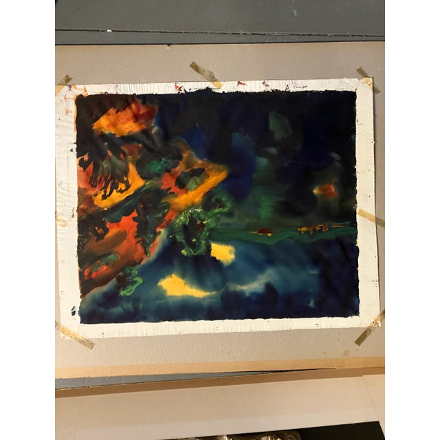 Mid-Century Modern Mid Century Modern 1960’s Original Vintage Abstract Landscape Watercolor Painting Signed For Sale - Image 3 of 7