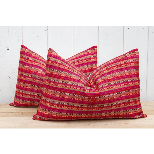 Tribal Pair of Wedding Silk Shawl Pillow For Sale - Image 3 of 10