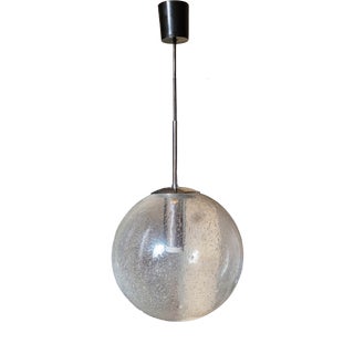 Globe Pendant Light in Blown Bubble Glass and Chrome Frame, Germany, 1970s For Sale